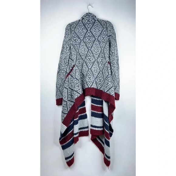 Sleeping On Snow Cardigan Open Front Waterfall Gray Blue Red Long Wool Blend - Picture 6 of 14